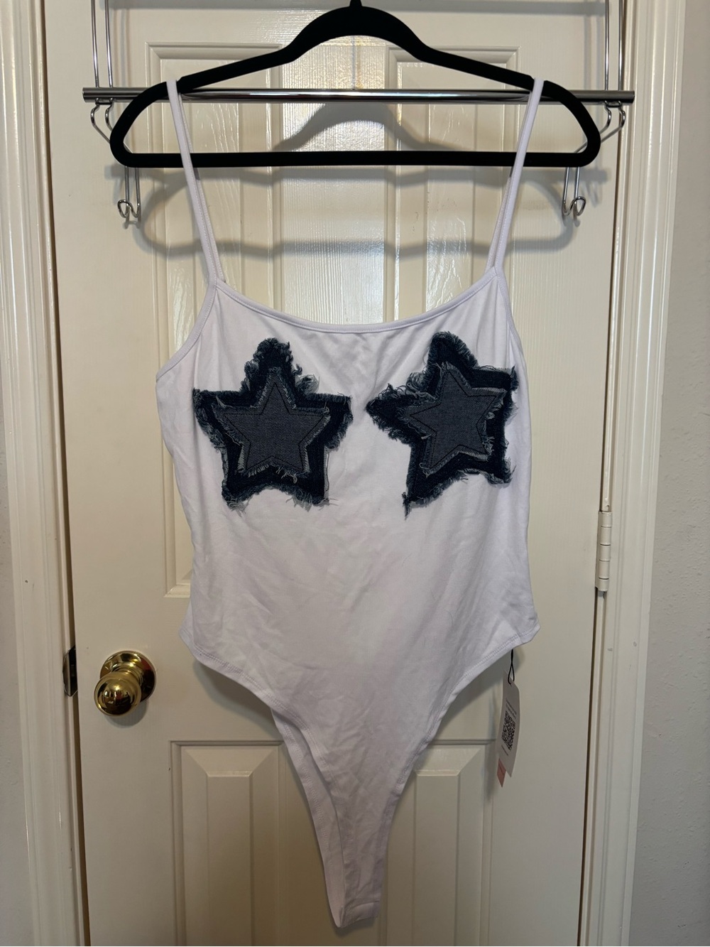 MICAS White Star Appliqué Spaghetti-Strap Bodysuit